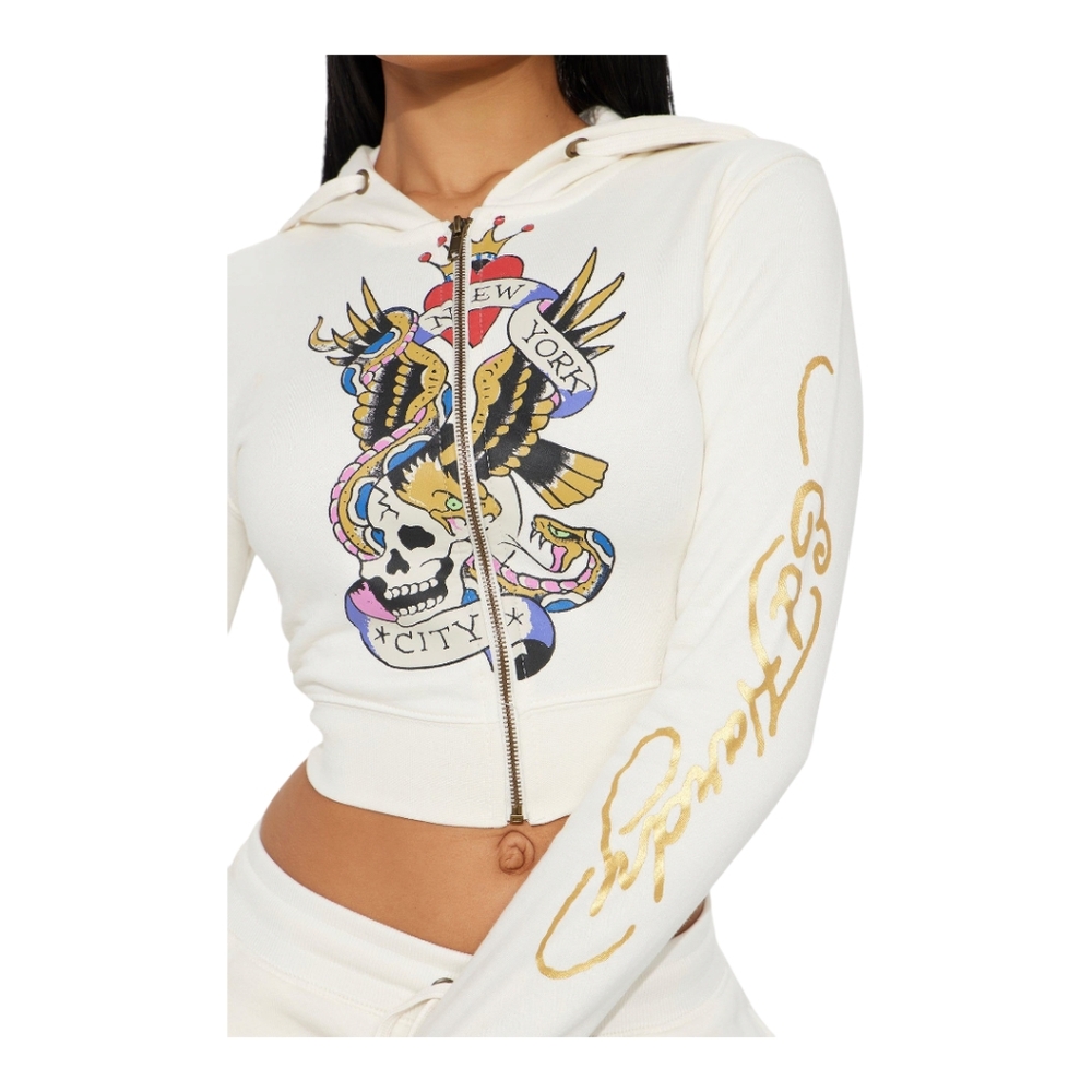ED HARDY TIGER ROSE SHORT SET- IVORY SIZE LARGE - Picture 3 of 10